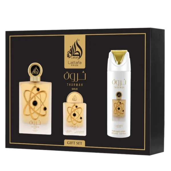 Tharwah Gold by Lattafa - 3pc Giftset